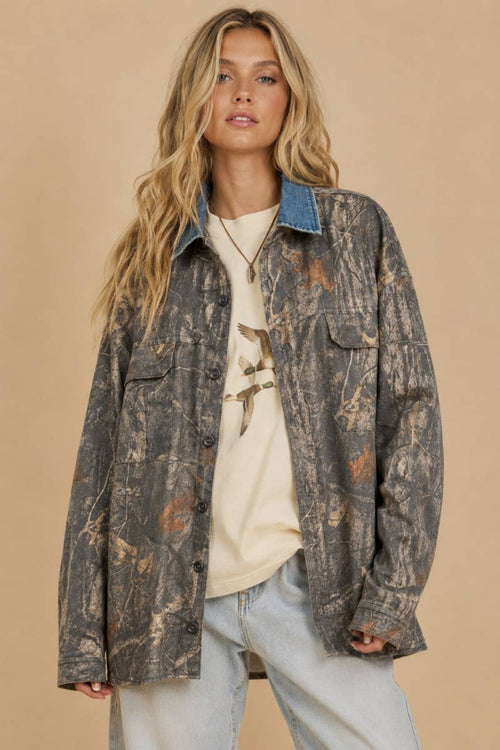 **PRE ORDER** Denim Collar Camo Shacket