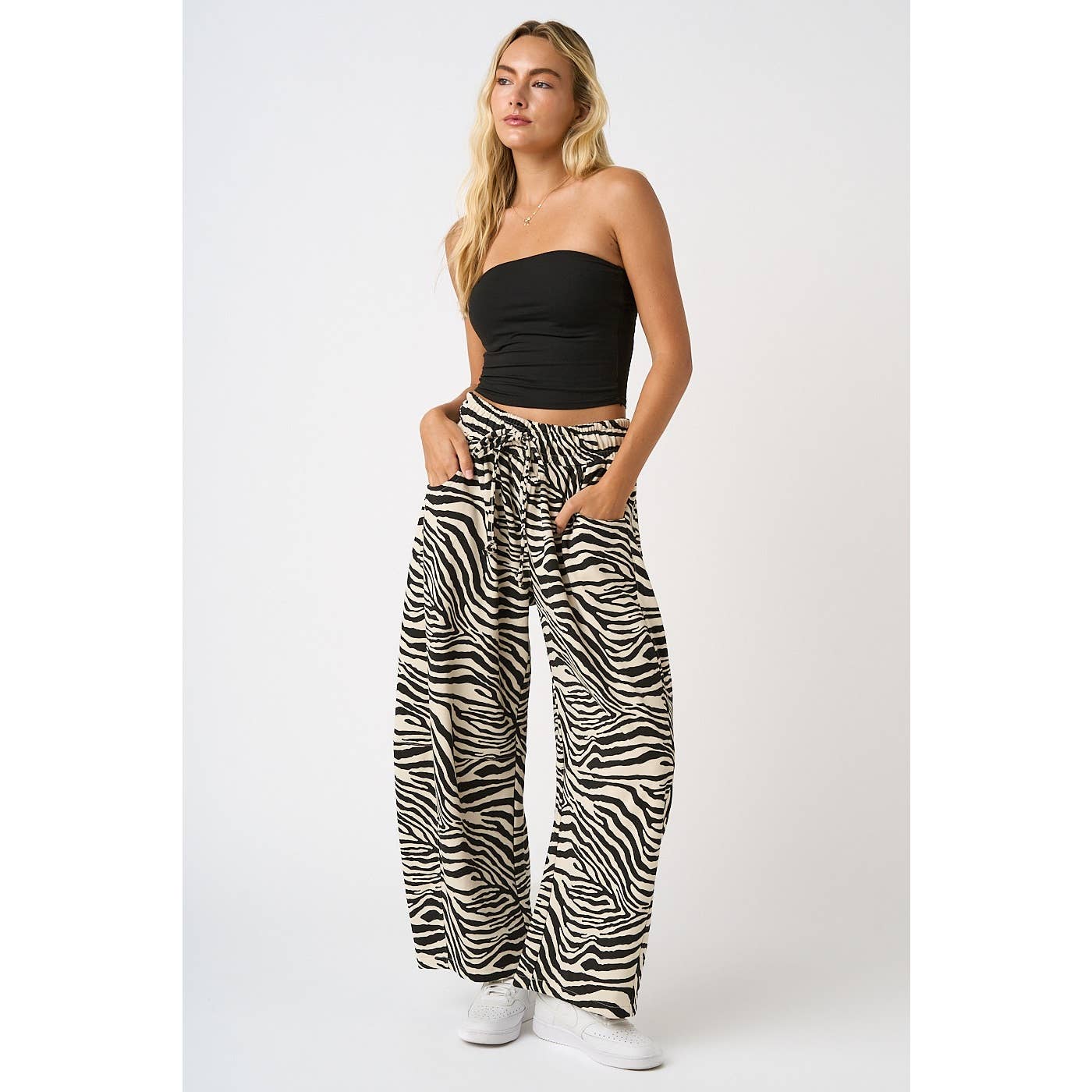 **PRE ORDER** Zebra Print Pull On Barrel Leg Pants