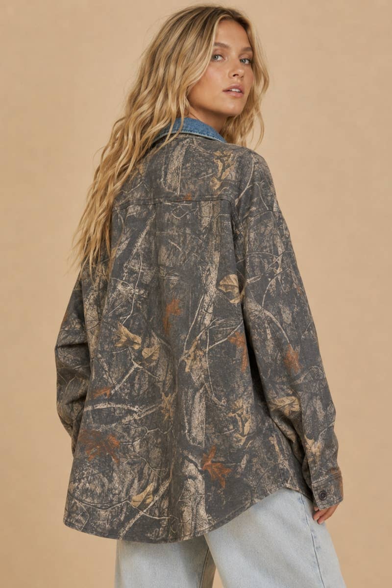 **PRE ORDER** Denim Collar Camo Shacket
