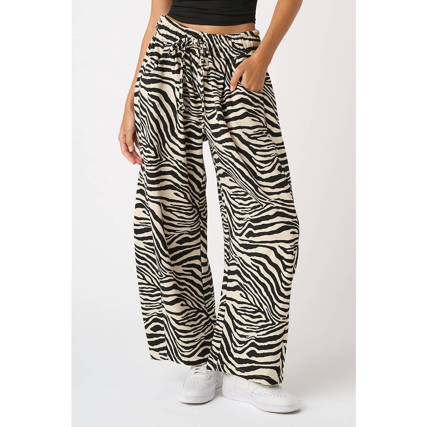 **PRE ORDER** Zebra Print Pull On Barrel Leg Pants